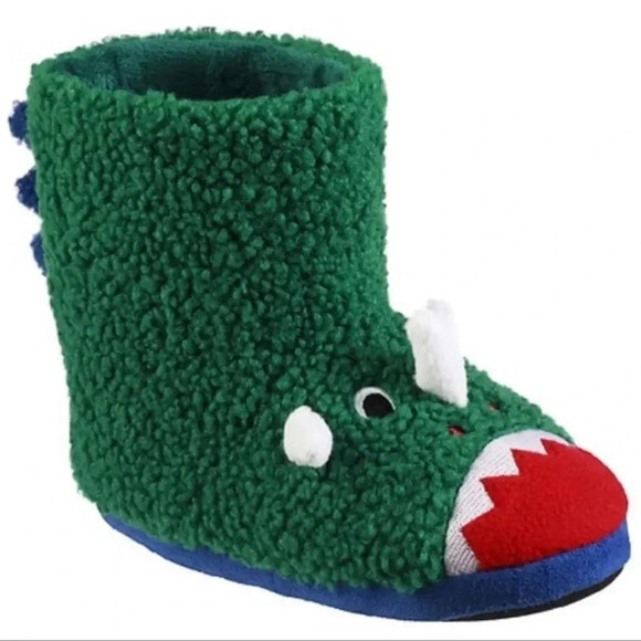 Totes toasties Green Kid Dinosaur boots slippers Size small 11-12 - Picture 1 of 9